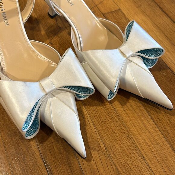 MACH & MACH La Cadeau Bow Pointed Toe Slingback Pump in White (Blue Crystals) - Picture 9 of 9
